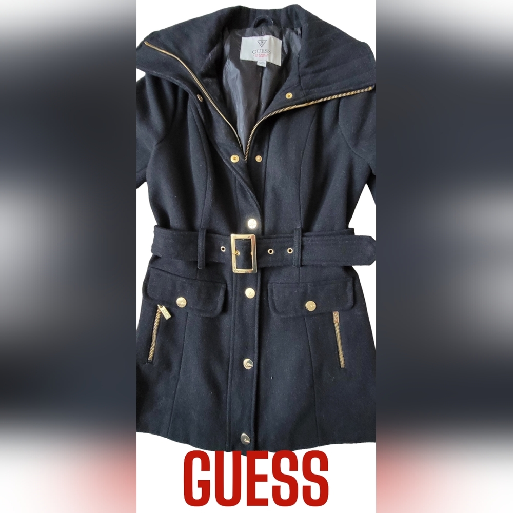 SALE GUESS Pea Coat with Belt and Gold Hardware